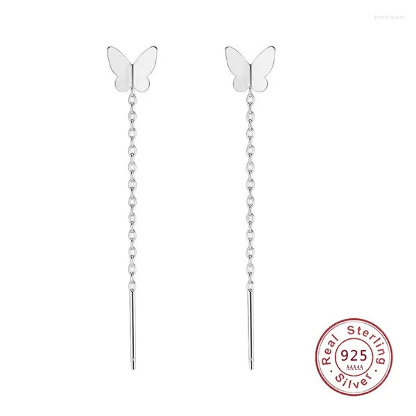 Pendientes colgantes Simple Borla larga Plata de ley 925 Mariposa Earline Cadena de amor Anillos de oreja Pendiente para niña Joyería de fiesta Regalos