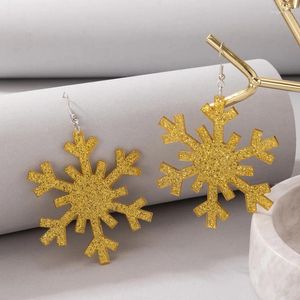 Dangle Oorbellen Eenvoudig Glanzend Zilver Kleur Sneeuwvlok Acryl Voor Dames Mode Kwastje Gometrisch Uitgehold Kerstcadeau