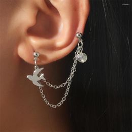 Boucles d'oreilles pendantes simples avec pompon d'hirondelle pour femmes, style coréen, boule de cristal, chaîne, clous d'oreille, bijoux, accessoires, cadeaux pour petite amie, 2023