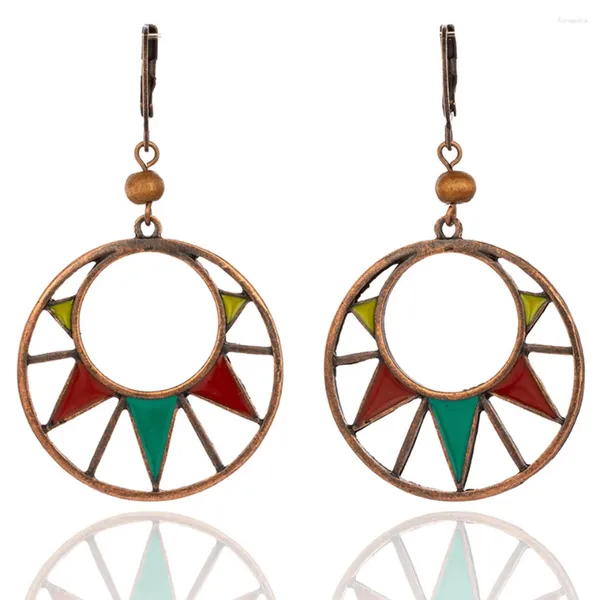 Pendientes colgantes sencillos de moda para mujer, Color bronce, geométrico, círculo redondo grande, cuentas de madera huecas grandes, joyería