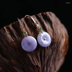 Bengelen oorbellen eenvoud natuurlijke jade chalcedony violette ronde voor vrouwen ingelegde kristal vintage oordingen oude zilveren sieraden