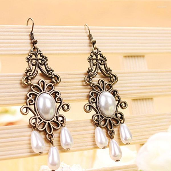 Pendientes colgantes de perlas de imitación para mujer, aretes largos con borlas, perlas blancas y negras, abalorio hueco grande, regalo Vintage