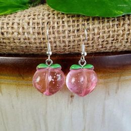 Pendientes colgantes de imitación transparente para mujer, colgante de melocotón rosa, accesorios de resina de fruta 3D dulce, joyería hecha a mano