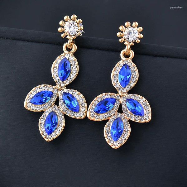 Pendientes colgantes SINLEERY Charm hoja de piedra azul y negra para mujer joyería de moda para fiesta de boda ES229