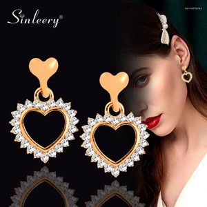 Boucles d'oreilles pendantes SINLEERY joli coeur creux pour femmes couleur or argent cristal goutte bijoux de mode ES745