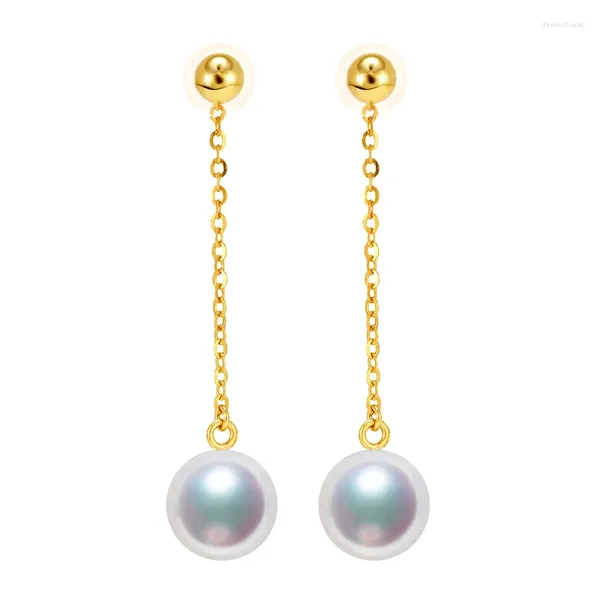 Boucles d'oreilles pendantes Sinya Au750 perles en or longue chaîne boucle d'oreille goutte 7-9 Mm naturel rond haute brillance perles gland conception pour les femmes maman