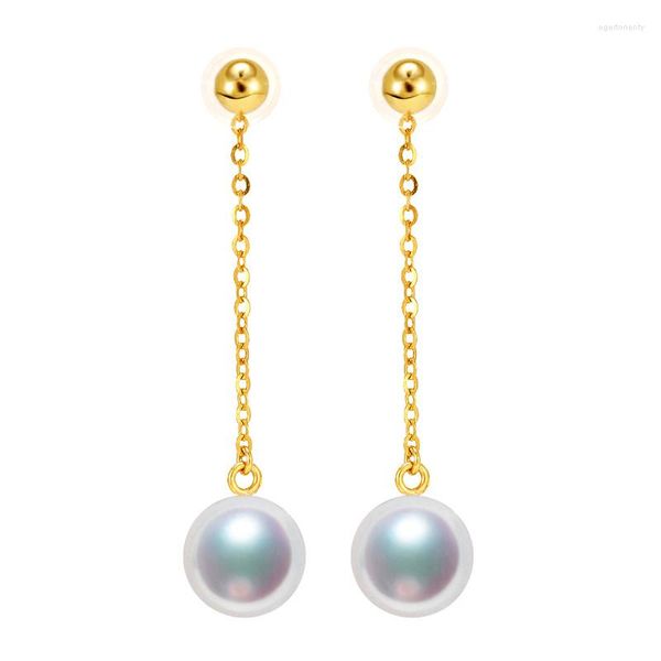 Boucles d'oreilles pendantes Sinya Au750 perles d'or longue chaîne boucle d'oreille avec 7-9 Mm naturel rond haute brillance perles conception de gland pour les femmes maman