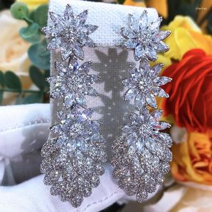 Boucles d'oreilles en peluche Siscathy 2024 Élégante tendance pour femmes Luxury Zircon Long Piercing Bringle Célébration du soir Prom Prom Daily Jewelry