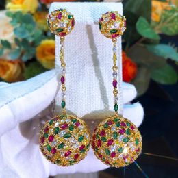 Dange oorbellen Siscathy Dubai Lucky Multicolor Hollow Ball Women Cubic Zirconia Party Prom Jewelry Accessory Boucle D'Oreille