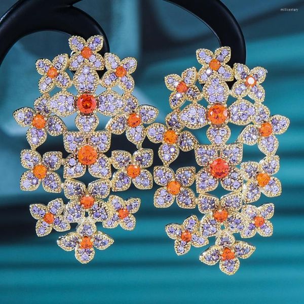 Pendientes colgantes Siscathy Gorgeous Luxury Flower Comb Stud Pendiente para mujer Novia Cubic Zircon Vestido Fiesta de compromiso Boda nupcial