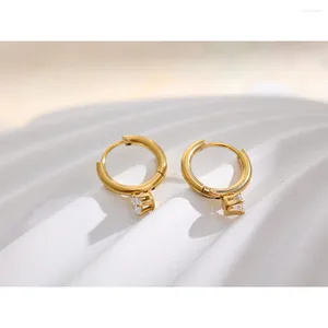 Pendientes colgantes SITA de acero inoxidable 316L, aro minimalista, elegante circonita cúbica brillante para mujer, regalo de compromiso