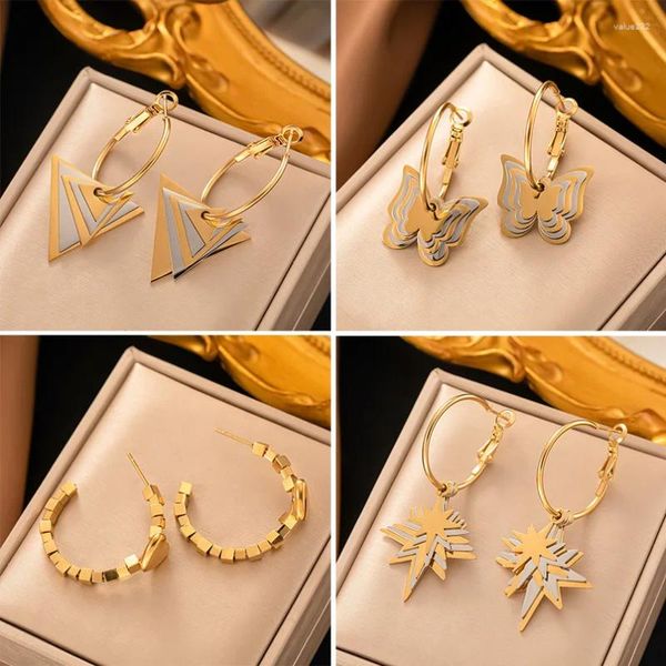 Boucles d'oreilles pendantes SITA en acier inoxydable 316L, cerceau étoile papillon pour femmes plaqué or, bijoux Huggie à la mode, cadeau de fête