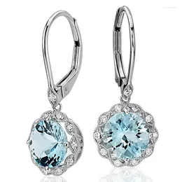 Boucles d'oreilles en pente Stone de mode bleu ciel pour les femmes luxury joyeuse charme argenter gouttes de couleur