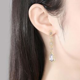 Boucles d'oreilles pendantes SLBRIDAL Prong Setting Cubic Zirconia TearDrop Wedding Drop Earring Bridal Bridesmaids Women Girl Fashion Jewelry