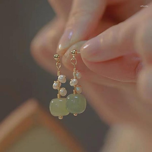 Boucles d'oreilles pendantes petit frais carré vert pierre perle pour les femmes élégante couleur or gland goutte boucle d'oreille coréenne mode fête bijoux cadeau