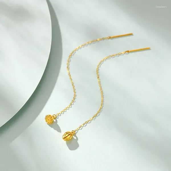Boucles d'oreilles pendantes SMILE Real 18K Gold Lotus Heart Earline Au750 à la mode et de style premium longue boutique de bijoux pour femmes cadeau E225