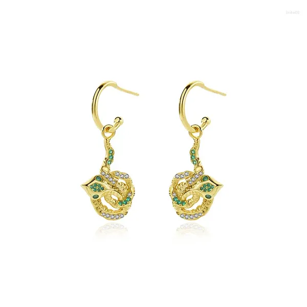 Boucles d'oreilles pendantes serpent pour femmes, argent 925, or 18 carats, Zircon incrusté, bijoux Python