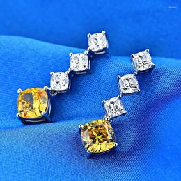 Boucles d'oreilles en peluche solide 14k or blanc au585 platine pt950 diamant pour femmes avec graisse carré oreille jaune pangle