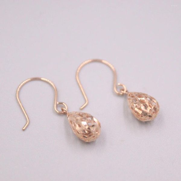 Boucles d'oreilles pendantes en or rose pur 18 carats pour femmes, goutte d'eau creuse 1-1.3g 25 6mm