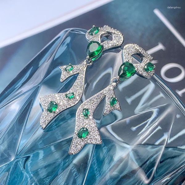 Boucles d'oreilles pendantes en argent Sterling S925 massif, vert pur émeraude, goutte d'eau pour femmes, Aros Mujer Oreja Orecchini 925, bijoux