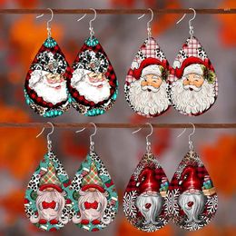 Boucles d'oreilles en peluche Somsoor Merry Christmas Series Waterdrop Shape Wooden Drop Santa Claus Tree Snowman Bijoux d'oreille mignonne pour les femmes