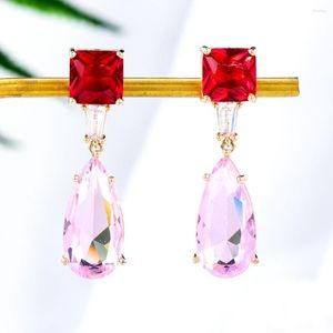 Boucles d'oreilles pendantes Soramoore mignon naturel vert rose goutte d'eau pour femmes fille accessoires quotidiens bijoux complet Micro cubique zircone pavé