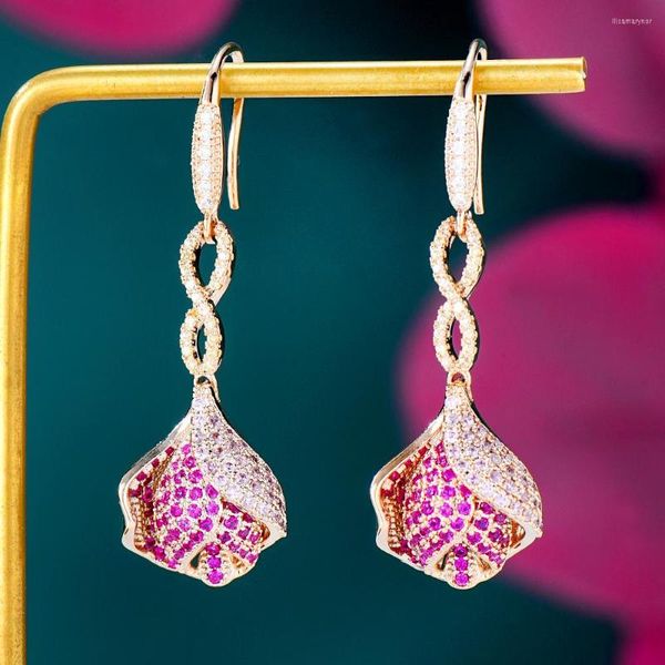 Boucles d'oreilles pendantes Soramoore célèbre conception Rose pour les femmes Multi cubique zircone Dubai bijoux de fantaisie de mariée 2023 fête d'été