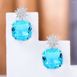 Dangle Oorbellen Soramoore Luxe Clear Square Crystal Drop Hoge Kwaliteit Zirconia Europese Bruiloft Show Gift Sieraden