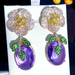 Boucles d'oreilles pendantes Soramoore luxe Vintage clair violet vert pour les femmes fête de mariage CZ Dubai bijoux de mode de mariée