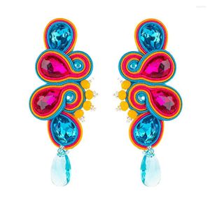 Boucles d'oreilles pendantes Soutache à la main de luxe longues femmes mode bijoux 2022 cristal accessoires couleur Boho boucle d'oreille cadeau