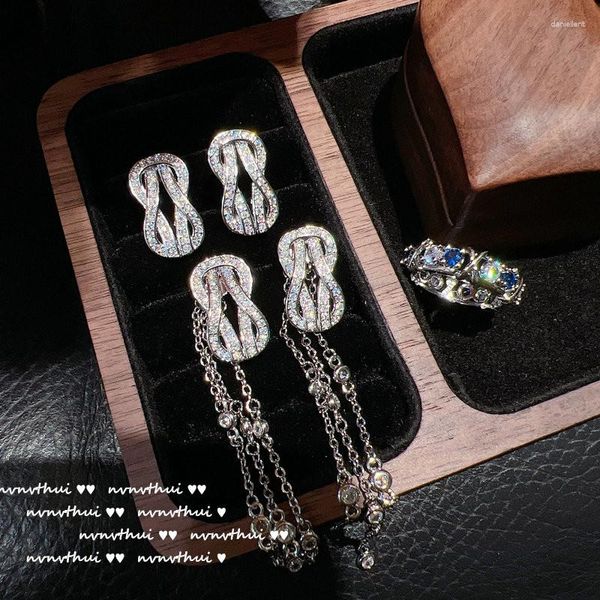 Boucles d'oreilles pendantes lacets étincelants pierre gemme frangée brillant géométrique Zircon nœud papillon fille douce bijoux fins