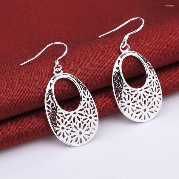 Boucles d'oreilles pendantes pour femmes, offre spéciale, timbre couleur argent 925, ovale sculpté, cadeaux de fête, bijoux élégants pour dames