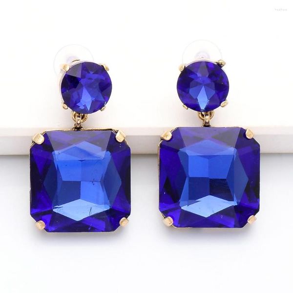 Boucles d'oreilles pendantes carrées pour femmes, Design d'anniversaire, géométrique coloré, strass, grand anneau d'oreille pour femmes, vente en gros, 2023