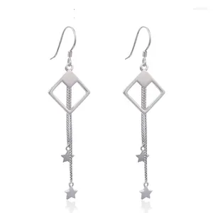 Boucles d'oreilles en peluche Square Star Drop du style argenté bon ethnique Jewerly for Women 2024 Gift in 925 Sterling