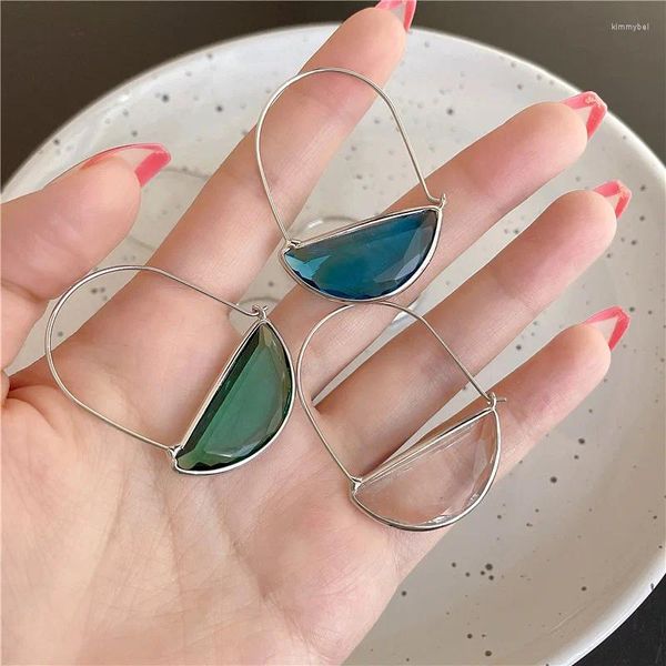Pendientes colgantes SRCOI cristal semicircular para mujer, joyería de regalo única, pendiente de media luna geométrico de Metal 2023
