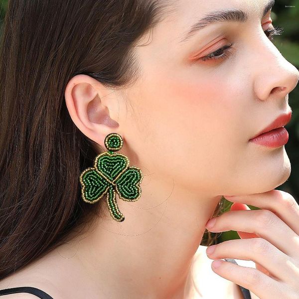 Boucles d'oreilles pendantes Saint-Patrick feutre dos perlé trèfle pour femmes vert irlandais accessoires feuille trèfle mars bijoux