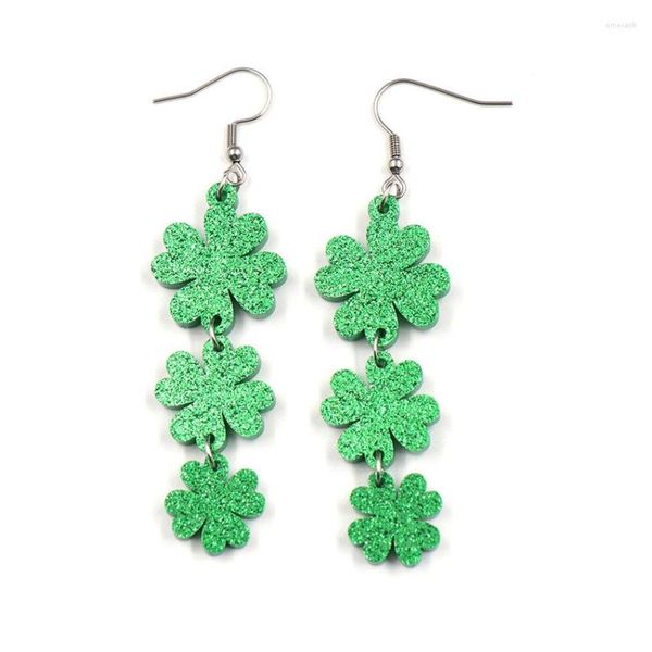 Boucles d'oreilles pendantes pour la saint-Patrick, paillettes acryliques découpées au Laser, trèfle vert irlandais, cadeau de goutte, vente en gros