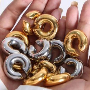 Boucles d'oreilles pendantes en acier inoxydable, surdimensionnées, rondes et épaisses, pour femmes, plaquées or, en forme de C, tube de manchette épais