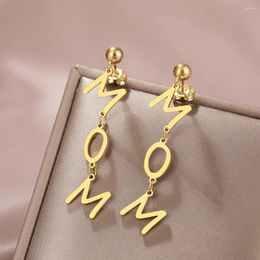 Boucles d'oreilles pendantes en acier inoxydable, pendentifs tendance en forme de lettre pour maman, bijoux de fête pour femmes, cadeau de fête des mères, 2024