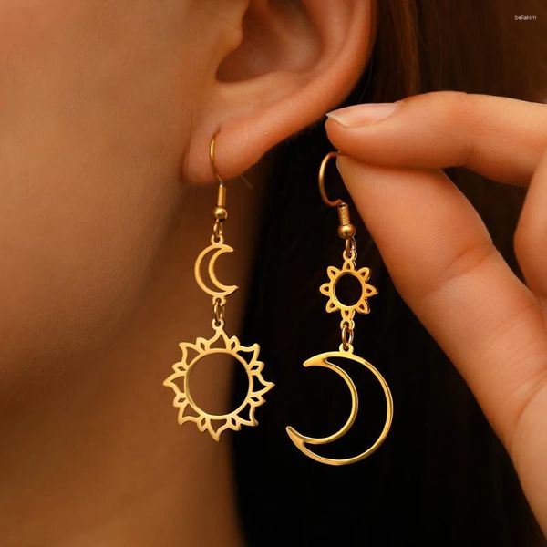 Pendientes colgantes de acero inoxidable bohemio sol luna tótem colgante temperamento de declaración senior para mujeres regalo de joyería