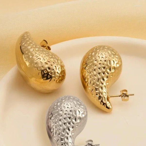 Boucles d'oreilles pendantes en acier inoxydable, grosse larme texturée, dôme, goutte, tube rond épais, PVD, bijoux d'oreille martelés quotidiennement, cadeau de Saint-Valentin