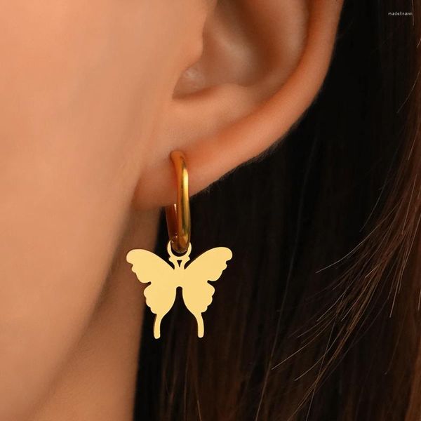 Boucles d'oreilles pendantes en acier inoxydable pour femmes, pendentifs papillon élégants et délicats, Kpop frais, mode coréenne, bijoux pour femmes