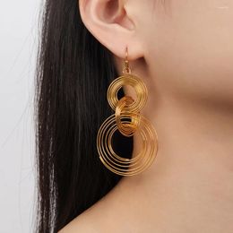 Boucles d'oreilles pendantes en acier inoxydable, Style européen et américain exagéré, Triple cercle en métal, bijoux de charme personnalisés de styliste, cadeaux