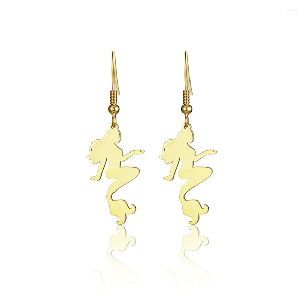 Boucles d'oreilles pendantes en acier inoxydable, exquise sirène, coquillages de conte de fées, récif d'étoile de mer, petit cadeau nautique pour filles