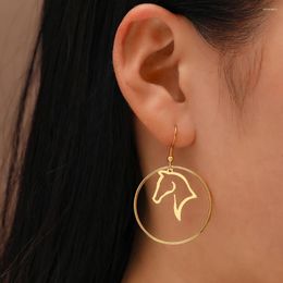 Boucles d'oreilles en pendaison d'oreilles en acier inoxydable géométrique Circle Animal Horse Fashion Pendeur pour femmes bijoux Tempérament Girls Daily Wear