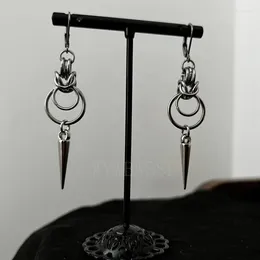 Boucles d'oreilles enveloppées en acier inoxydable Gothic Chain Mail Double O Ring Spike |Hopgie Hoops Silver