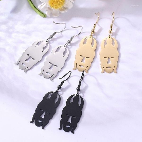 Pendientes colgantes de acero inoxidable para mujer, máscara de mueca de Halloween, joyería de cuernos exagerados con personalidad, ostentosa