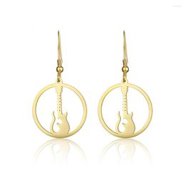 Dangle Boucles D'oreilles En Acier Inoxydable Creux Électrique Suspendu Musique Rock Style Instrument De Musique Guitare Musicien Cadeau