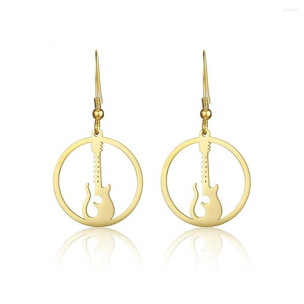 Dangle Boucles D'oreilles En Acier Inoxydable Creux Électrique Suspendu Musique Rock Style Instrument De Musique Guitare Musicien Cadeau