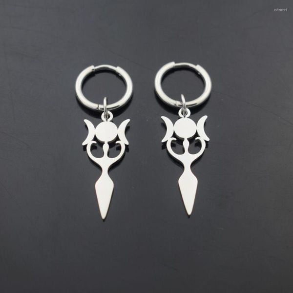 Boucles d'oreilles pendantes en acier inoxydable, matériau Wiccan, triple lune, déesse, spirituelle